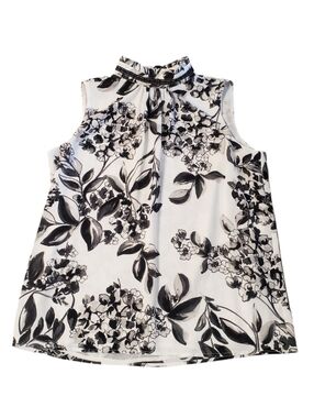 Karl Lagerfeld Women's White Black Floral Sleeveless Keyhole Blouse Small